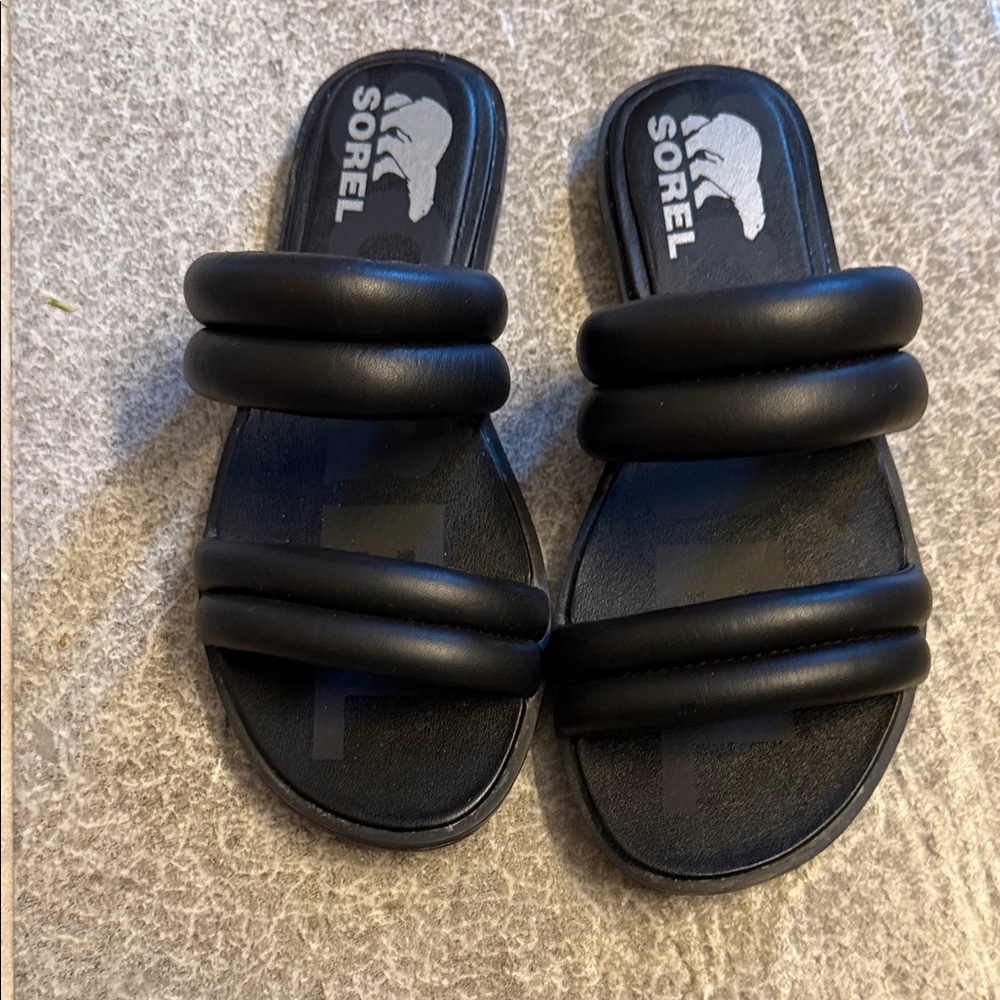 Sorel Black Sandals Sleek Minimalist Design - Picture 4 of 4